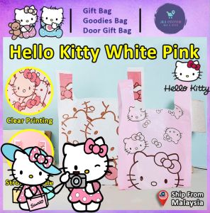 Gift Bag 20pcs Goodies Bag Door Gift (47)Hello Kitty Pink White KT Cartoon Beg Pacaging Snack School Kids Shopping Retail Handles Singlet Plastic Bag