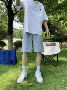 กางเกงยีนส์ขาสั้นผู้ชาย สไตล์เกาหลี กางเกงเอวยางยืด ทรงหลวม