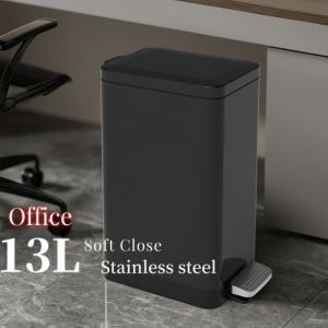 Slim Trash Can with Lid Soft Close Stainless Steel 7L/9L/13L Bathroom Garbage Can with Inner Bucket