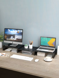 Simple Office Desk Laptop Organizer Stand Dual Screen Heightening Bracket Retractable Computer Monitor Storage Solution