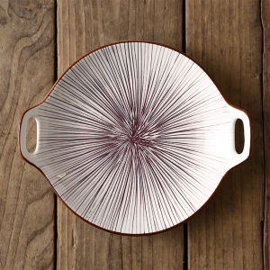 Modern Minimalist Japanese Style Ceramic Dining Utensils Rice Casserole Dish Double Ear Heat Resistant 8 Inch Home Roasting Tray Meal Plate