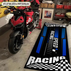 VIKAMA Motorcycle Floor Mat Non Slip Garage Rug Racing Style Motorcycle Display Mat Indoor Outdoor Parking Carpet Home Decor