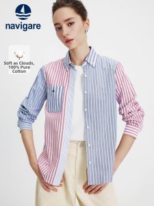 Navigare | Cotton Long Sleeve Spring and Autumn Fashion Stripe Stitching Womens Shirt
