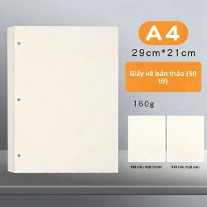 Sổ Phác Thảo Bìa Kraft Trắng Khổ A4 - Sổ Vẽ Rời 3 Lỗ Dành Cho Tranh Màu Nước Màu Gouache Giấy Bìa Cứng 50 Trang Sổ Tay Vẽ Tranh