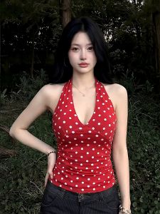 chaqi | Áo Dây Chấm Bi Halterneck Mùa Hè Ôm Sát