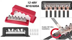 600A 12-48V Bus Bar Terminal for Caravan Truck Boat Car Camper RV Caravan 6 Post Power Distribution Block M10 Rating Bar Pair