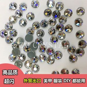 Export to Dubai High Quality Swarovski Rhinestone Emulation White Nail Glass Light Diamond Clothing Flat Bottom Hot Fix Rhinestone Dress DIY Rhinestone