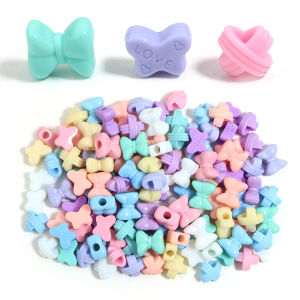 50pcs Big Hole Bows Acrylic Beads Cream Color Loose Beads For Jewelry Making DIY Girls Hair Tie Necklace Bracelet Accessories