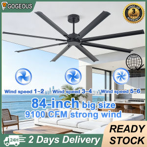 Gogeous 84 inch ceiling fan 8 blades big size black ceiling fan with remote 6 speed wind Aluminum ceiling fans for living room restaurant factory meeting room