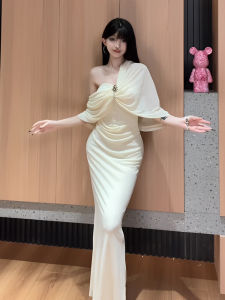 KENI/Plus Size French Socialite Elegant Pleated Tube Top Dress Womens Early Autumn Plus Size Ladies Stylish Evening Dress Long Dress