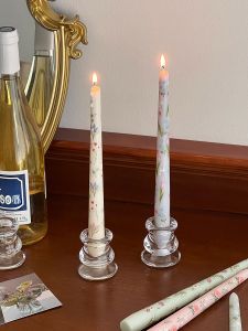 French Floral Aromatherapy Candle Table Dining Room Atmosphere Decoration Small High-end Long Stick Candle Bedroom Decor