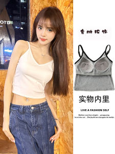 เสื้อกั๊กสายเดี่ยวผ้าฝ้ายแท้สำหรับผู้หญิง 2025 ฤดูร้อนใหม่ เสื้อชั้นในแบบมีแผ่นเสริมหน้าอก เสื้อชั้นในสั้นสำหรับใส่ด้านนอก Pure Cotton Top