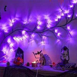 1pc USB Powered Willow Vine Light Bendable Branch 8 Modes 48LED Artificial Atmosphere Wall Lamp for Halloween Decoration