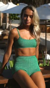 YUKARI SWIM 2024 New Two-piece Swimsuit Boxer Bikini High Waist Slim Swimming Beach Shorts for Women Fresh Forest Green