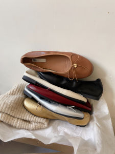 French Style Butterfly Knot Single Shoes Womens Soft Bottom Slip-On Flat Bottom Grandmother Shoes Korean Version Fashionable