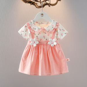 Princess Style Summer Dress for Girls Cotton Short Sleeve Casual Pure Cotton Baby Top Girls Summer Skirt Fashionable Casual Wear