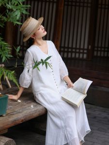 2025 Summer New Style Double Layered Twisted Wide Pleated Embroidered Casual Cool Cotton Linen Blend Open Cardigan Top