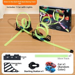 QU RAN | Educational Assembly Track Car Fluorescent Pull Back Racer