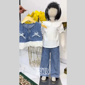 Stelan jeans anak perempuan motif mickey mouse korean style import kombinasi bordir umur 3-10 tahun set celana jins kulot viral set anak terbaru 2025 set anak tangung jumbo oversize set anak termurah kekinian fashion anak