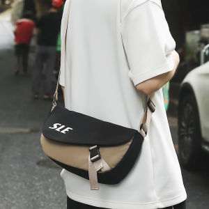 Mens Crossbody Bag Commuter Mailman Small Backpack Color Block Trendy Single Shoulder Sling Bag for Women Street Style Soft Handle