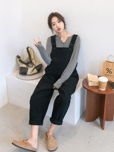 กางเกงลำลองสำหรับคุณแม่ตั้งครรภ์ ชุดฤดูใบไม้ร่วง ผ้าฝ้าย ทรงหลวม ทรงฮาราจูกุ กางเกงขายาว 2 ชิ้น ชุดกางเกงยีนส์ขายาวใหม่