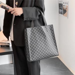 Túi Tote Nam Nữ cầm tay da cao cấp họa tiết đen xám kẻ caro thời trang totte phong cách Hàn Quốc KINDEE