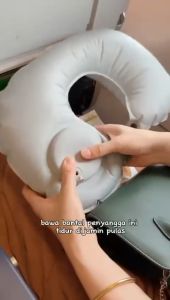 Bantal Leher Angin Traveling Dengan Pompa Otomatis Inflatable Travel Neck Pillow - KG