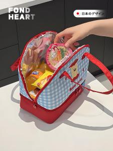 Double Layer Thermal Plaid Bento Box Bag Portable Lunch Bag for Office Workers Meal Package Handbag Storage Organizer