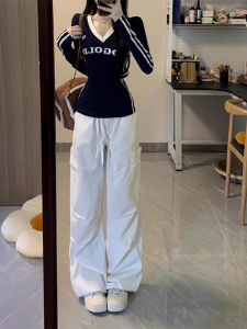 Áo Thun Dài Tay Cổ Chữ V Ôm Vừa Vặn Họa Tiết Sọc Cổ Điển Mỹ Dành Cho Nữ Thiết Kế Cắt Eo Quần Áo Hợp Thời Trang