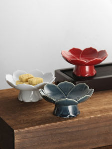Draining Lotus High Foot Flat Ware Chinese Zen Domestic Buddha Worship Ceramic Tea Cake Tray Japanese High Foot Dessert Fruit Plate