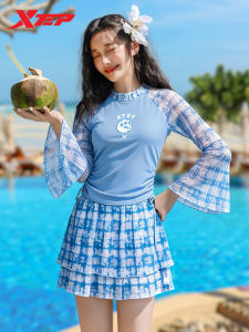 XTEP | Slimming Concealing Long Sleeve Skirted Two-Piece Swimwear