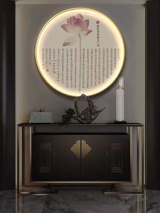 New Chinese Style Entrance Decorative Painting Study Room round LED Light Painting Bedroom Background Wall Hanging Tea Room Zen Painting
