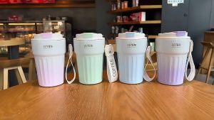 400ML Dual Tone Stainless Steel Coffee Mug Hot & Cold Insulated Vacuum Flask Leakproof With Lanyard / Bekas Air 400ML