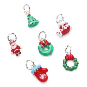 1 cái hợp kim nhiều màu mặt dây chuyền Santa Claus bông tuyết Cây giáng sinh Vớ Găng tay hạt charm hạt cho vòng tay tự làm Keychain Xmas đồ thủ công trang sức quà tặng phụ kiện