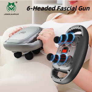 Súng Massage Jinkairui Máy massage 6 đầu cơ thể thư giãn cơ rung tần số cao Máy mát xa cơ thể giảm đau