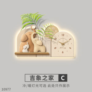 Creamy Style Restaurant Decorative Painting with Clock Elephant Background Wall Art French High-End Creative Wall Lamp Picture