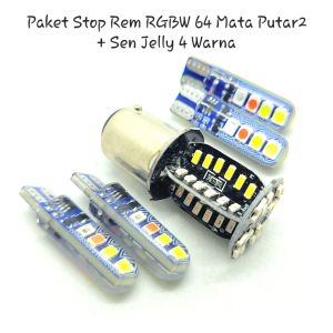 Paket Lampu Stop Rem RGBW 64 Mata LED Putar dan Kedip + Sen Jelly Kedip 4 Warna Led Depan Belakang Universal Wajib DC 12 Volt