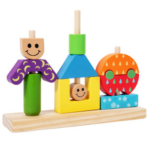 Wooden Blocks Stacked Shape Matching Game Montessori Logical Thinking Training Creative Day/Night Themed Puzzle Games Kids Toys