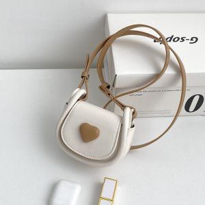 Mini Saddle Bag Womens Fashion Trend Silver Heart Lipstick Bag Single Shoulder Crossbody Bag PU Soft Surface Pure Color