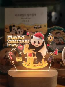 Fubao Giant Panda 3D Night Light Work ID Card Lucky Charm June Happiness Collectible Cartoon Anime Badge Stand Toy