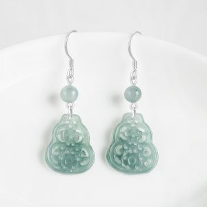 TIMESWIND Light Green Natural A-grade Jade Gourd Hollow Women S925 Earrings with Certificate