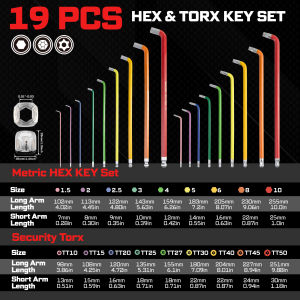 Geinxurn Hex & Torx Wrench Set Includes Magnetizer Demagnetizer Color-Coded L-Key Kit for Home Repair Maintenance