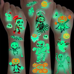 10 แผ่นตลกเรืองแสงในที่มืดกลางคืนฟักทองกะโหลกรอยสักชั่วคราวสำหรับปาร์ตี้ฮาโลวีนการ์ตูนส่องสว่างผีกริมรีปเปอร์