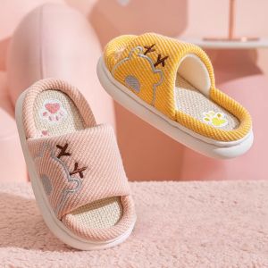 Childrens Linen Slippers Anti-Slip Indoor Shoes Breathable Home Slippers Parent-Child Style Boys Girls Spring Summer Autumn
