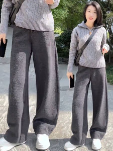 XIANGHOUMINCHU | Dark Gray Leisure Tapered Pants Womens Winter