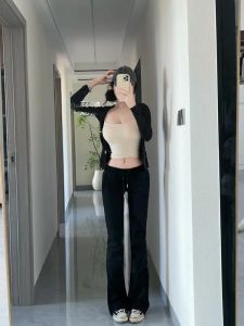 กางเกงกีฬาทรงหลวมสไตล์อเมริกันสำหรับผู้หญิง กางเกงขายาวทรงหลวม ทรงสลิมฟิต ทรงยาวถึงพื้น ผ้าฝ้ายผสมโพลีเอสเตอร์