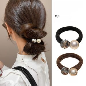 Pearl Water Diamond Hair Ties for Women Low Bun Hair Bands High End Feelings Leather Head Ropes Elegant Hair Accessories New 2024