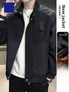 ROMON | Romon Mens Fleece Lined Casual Short Jacket Spring Autumn New Style Windproof Stand Collar Zipper Coat Youth Fashion Polyester Fiber