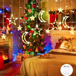 LED Star Moon String Light Warm/Multicolor Christmas Garland Lamp Battery Powered LED Curtain Fairy Lamp for Room New Year Decor