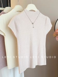 Loowmane | Pastel Pink Half-Neck Knit Top Slim Fit T-Shirt